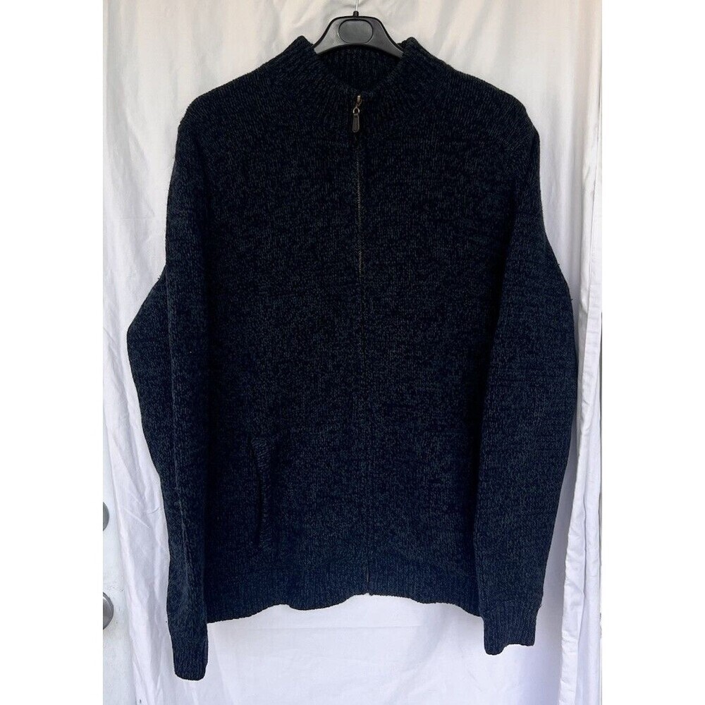 LL Bean Sweater Jacket Mens Large Plaid Lined 100% Lambs Wool Full Zip Chunky